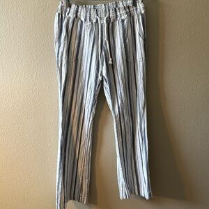 Roxy Navy and White Striped Straight Leg Pants
